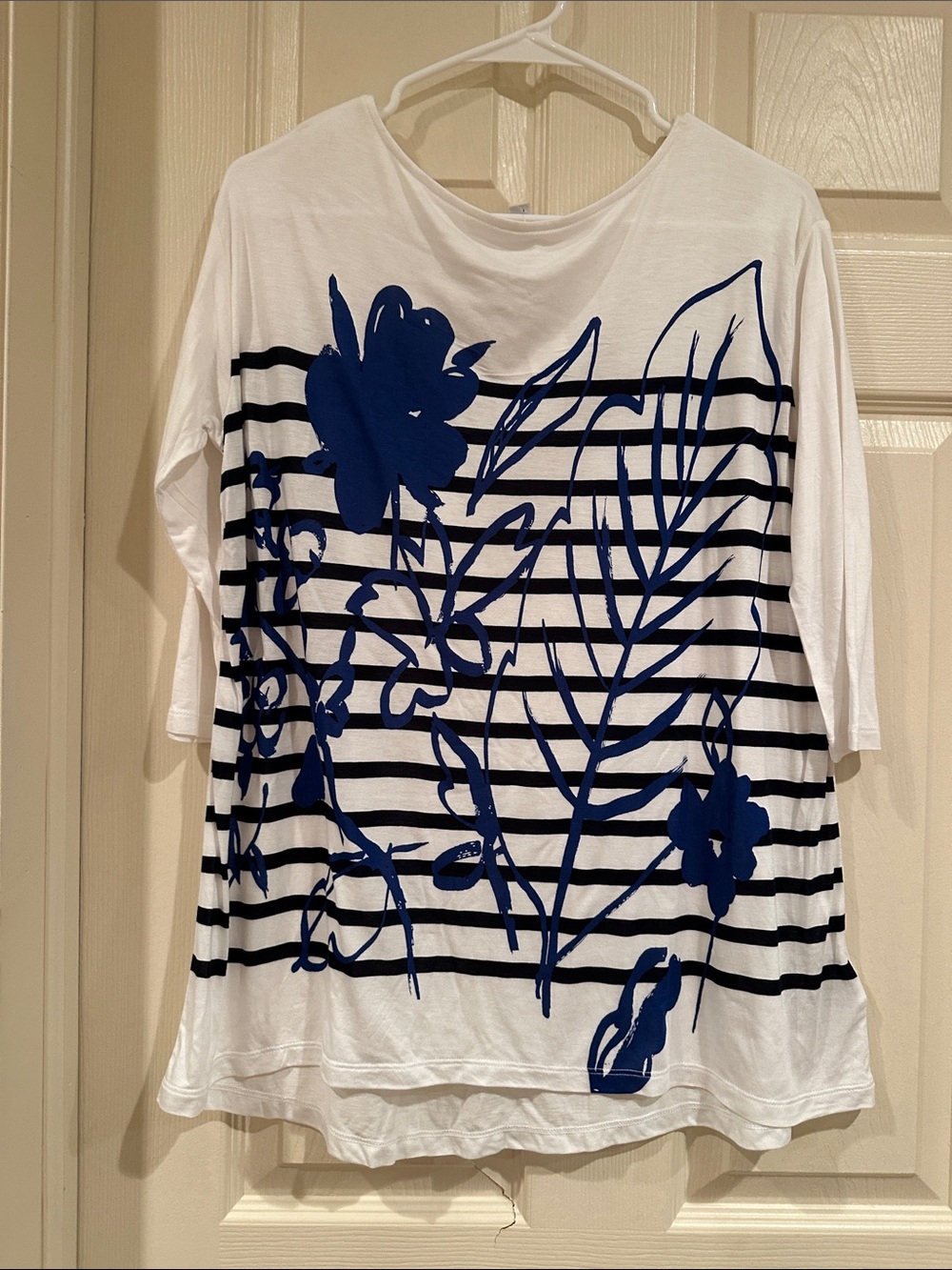 GAP White Long-Sleeve Top with Navy Floral Stripe Print